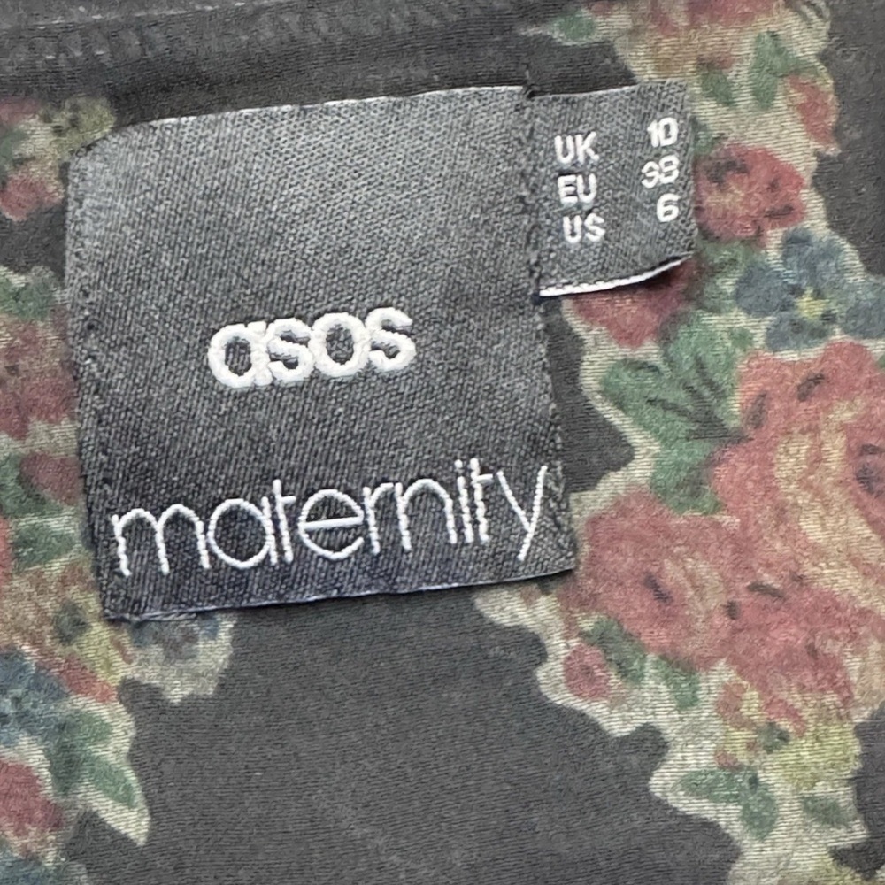 ASOS Maternity Dress Sz 6 Black Dark Floral Sheer Peasant Fairy Romantic UK 10 - Picture 6 of 6